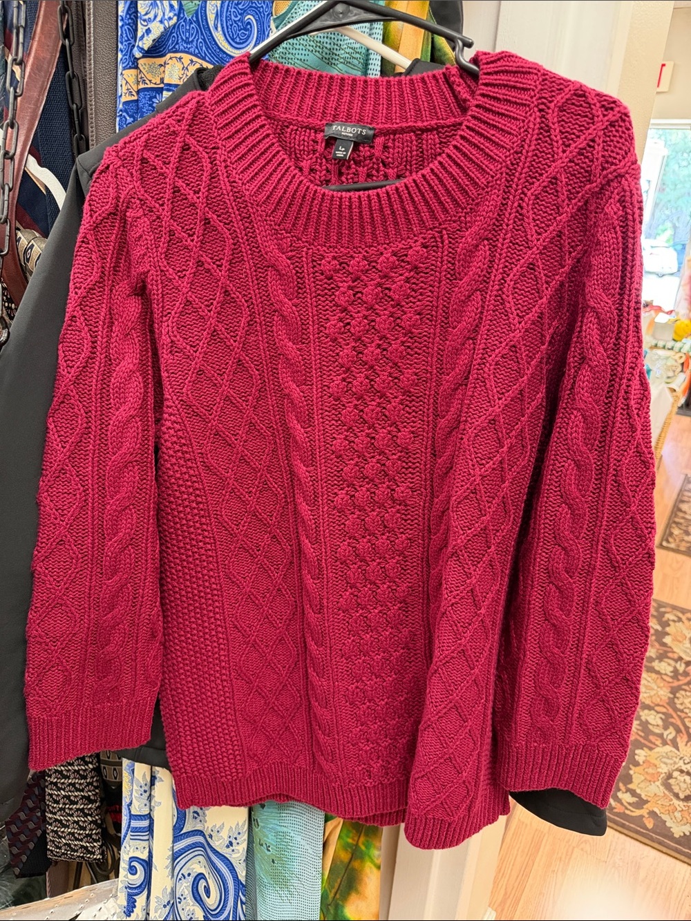 Talbots Raspberry Cable Knit Crewneck Sweater